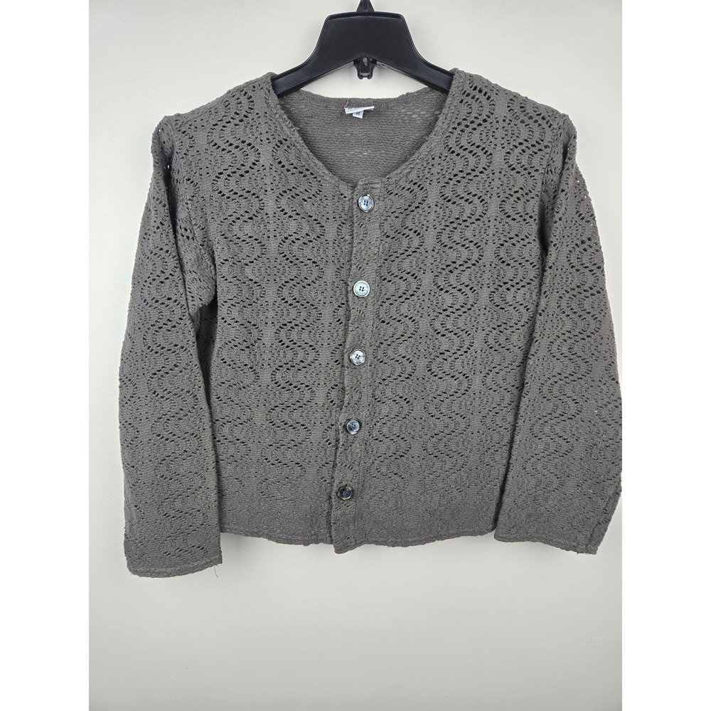CP Shades Olive Cotton Pointelle Knit Button Front Cardigan Sweater Women SIZE M